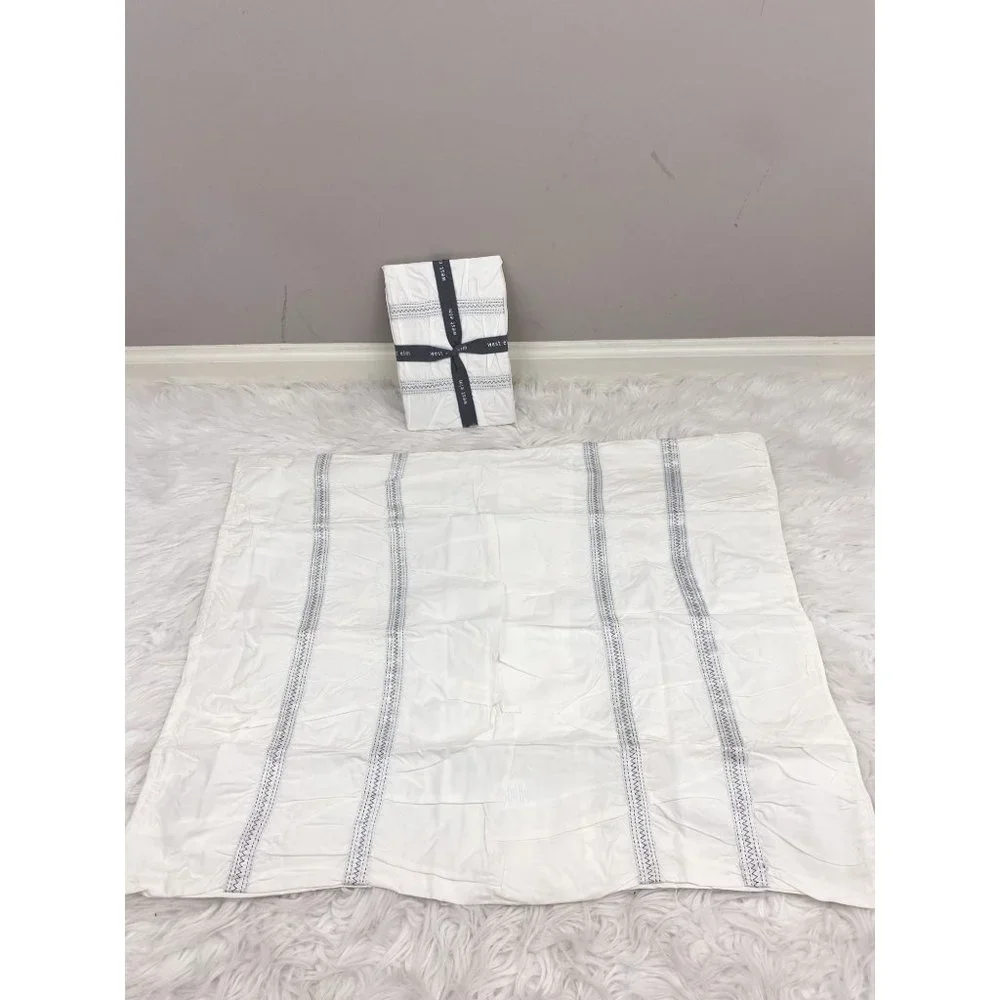 West Elm Ribbon Ruched Ivory Metallic Silver Standard Sham Set of 2 NEW